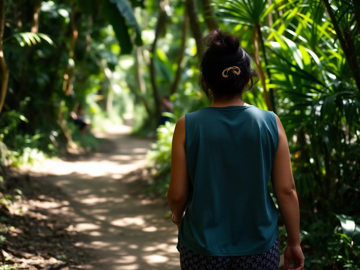Persona caminando lentamente en la selva